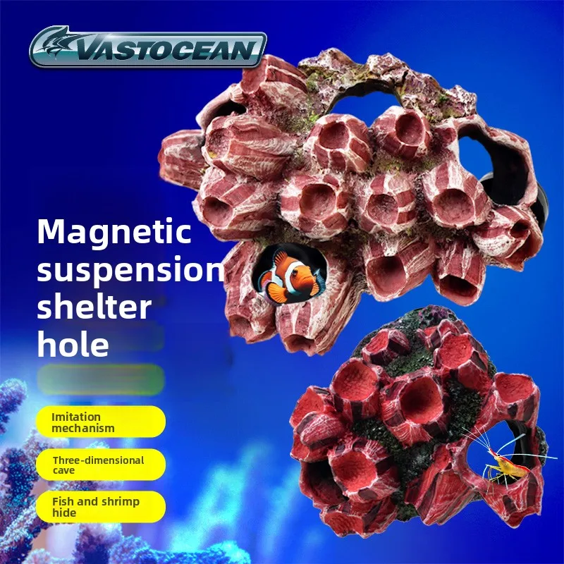 Магнитная плавающая пещера VASTOCEAN для рифового аквариума, подвесное убежище-скала для рыб и креветок, декор 2-в-1: подставка для фрагментов и укрытие