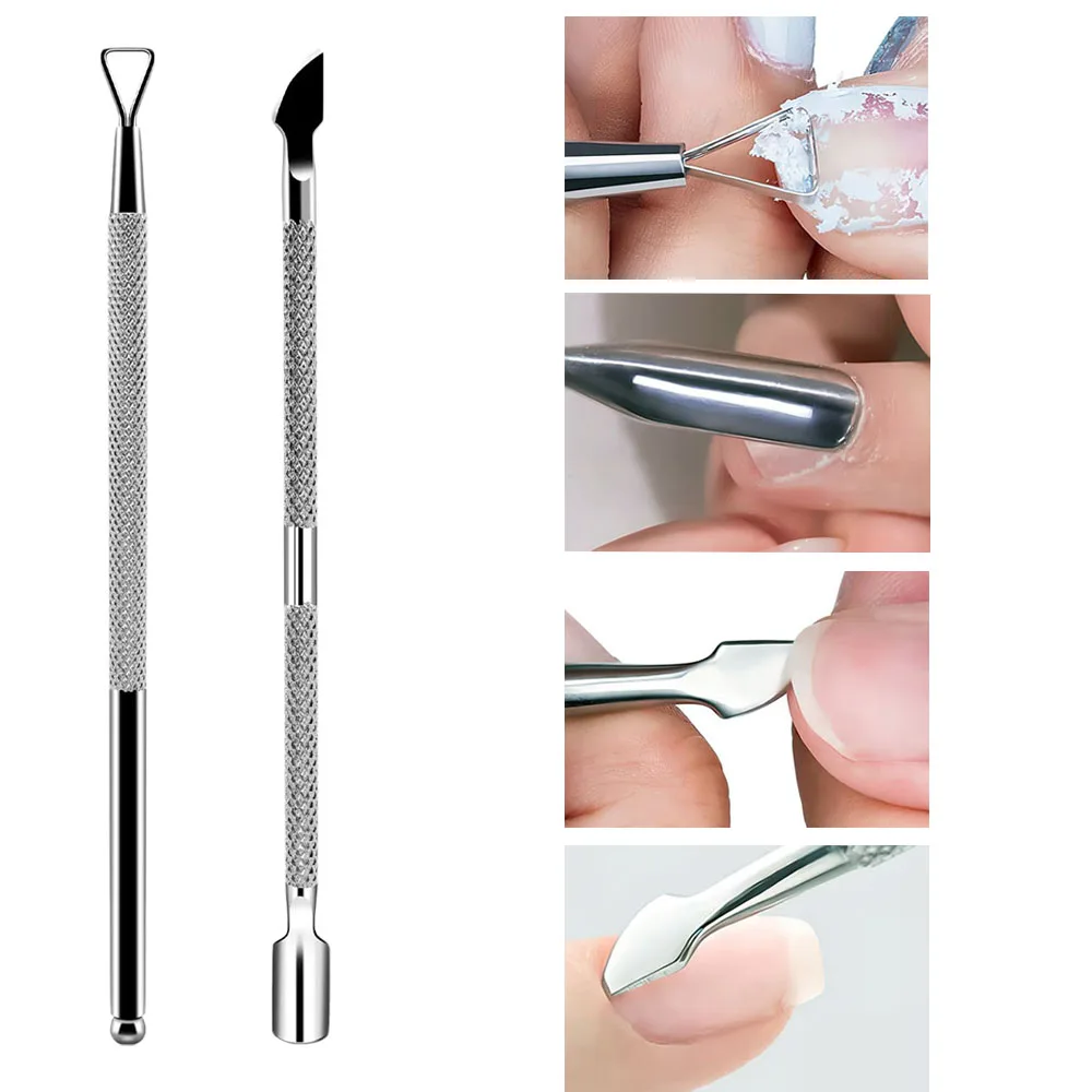 Dissolvant de cuticules en acier inoxydable, poussoir à Double extrémité, nettoyeur de cuticules, élimination du vernis à ongles, grattoir, outil de manucure et de pédicure, 2/3 pièces