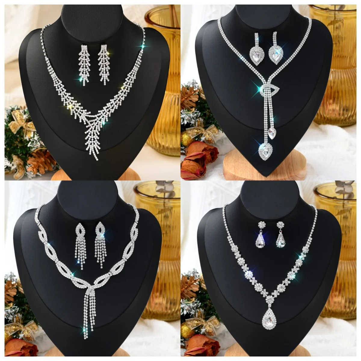 1 Set Of Fashionable Copper Inlaid Claw Chain Necklace, Earrings, Jewelry Set, Women\'s Wedding Banquet Party Daily Necessities