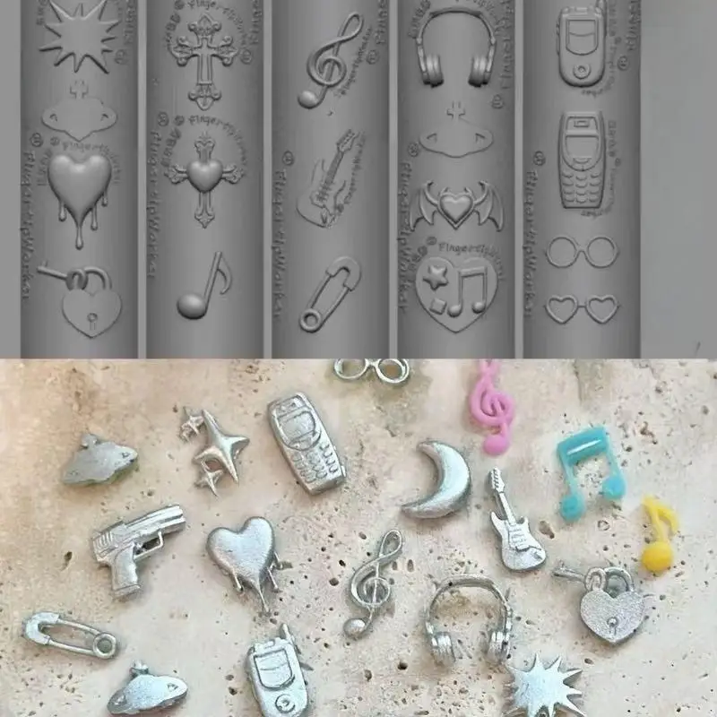 Molde de silicona 3D para uñas, plantillas de concha de cola de sirena para uñas, joyería artesanal, molde transparente para uñas, música Retro, dulce y genial Punk