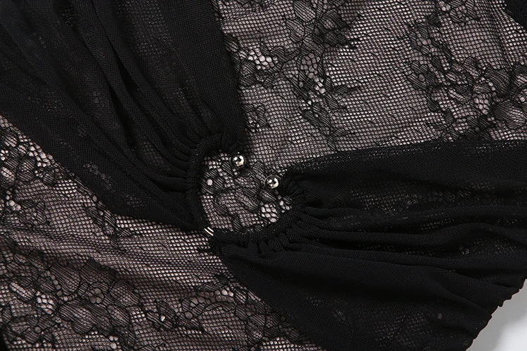 Weird Puss Hottie Partykleid Damen Sexy Jacquard Patchwork Hohlkreuz Raffung Tiefer Ausschnitt Ärmellos Mode Street Club Bodycon – Detail 8