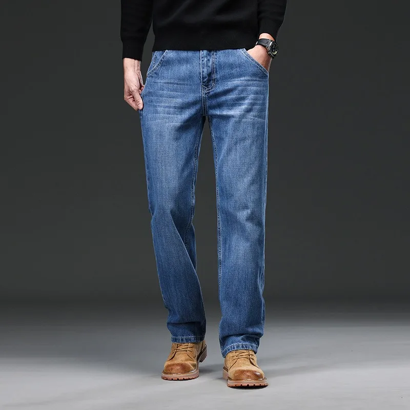 2026 Men Jeans 100% Cotton Thick Straight Plus Big Size 42 44 46 48 140KG Loose Classic Black Denim Trousers Casual Pants