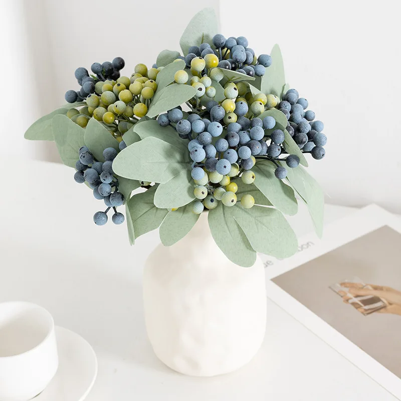 12 piezas Mini espuma PU arándano fruta plástico adornos de flores artificiales para el hogar Hotel arte decoración boda fiesta Favor