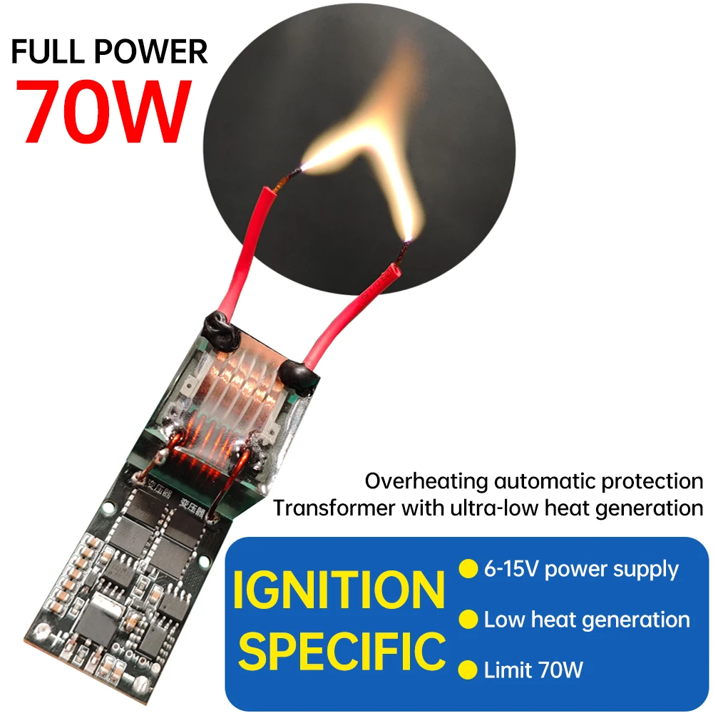 DC 6–15 V zu AC 10 kV–25 kV Lichtbogenzünder, Hochspannungsmodul, Treiberplatine, Transformator, 12 V, niedrige Hitze, lang, 20 kV, Wechselrichter, AC 70 W
