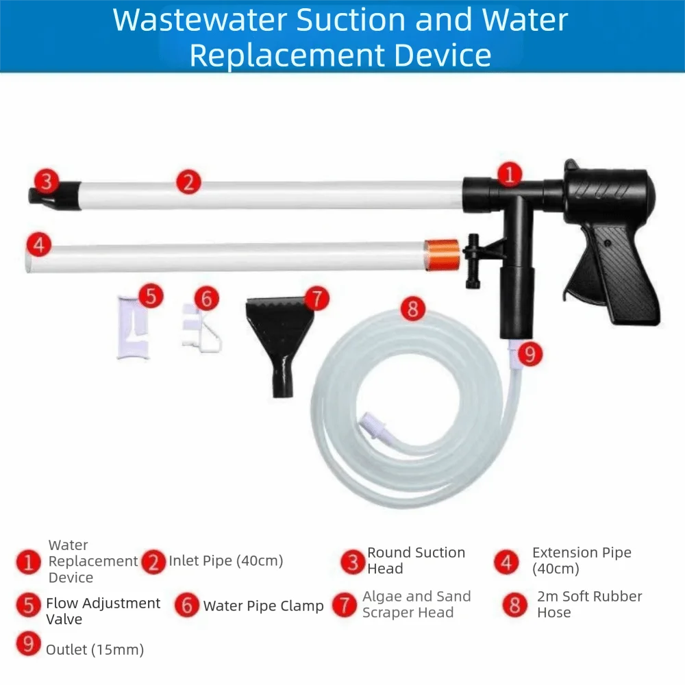 Semi-Automatic Aquarium Water Changer Pneumatic Vacuum Siphon Pneumatic Sand Washer Long Hose Durable Aquarium Cleaning Tool