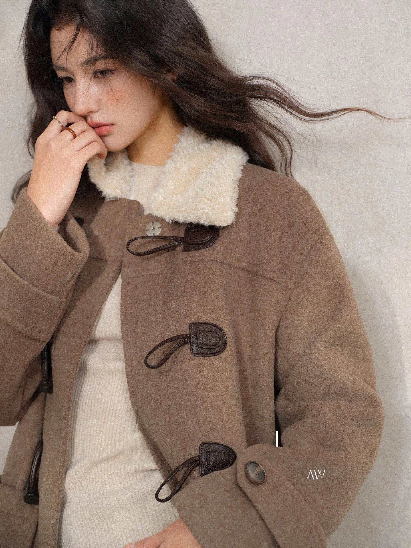 

bunny Women's Open Front Woolen Coat with Faux Lamb Fur Collar Loose Fit Sweet Sle Polyester And Rayon Fiber Winter Oute...