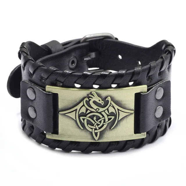 Punk Männer Breite Armreif Zubehör Wolf Kopf Charm Armband Leder Weben Einstellbare Armband Freundschaft Schmuck