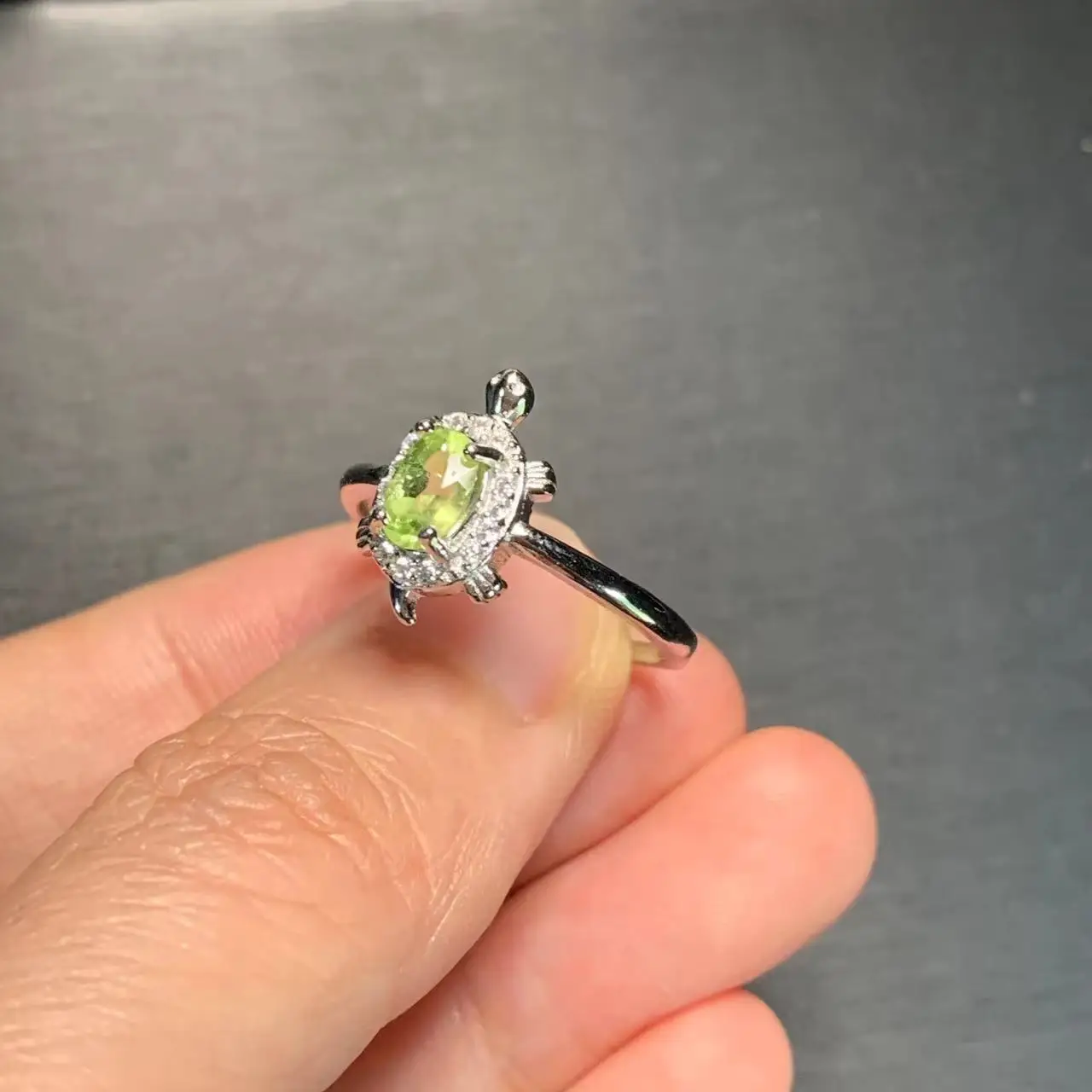 Turtle Natural Peridot Ring Adjustable Female Jewelry for Women Gift Wholesale High Quality Vintage Fine