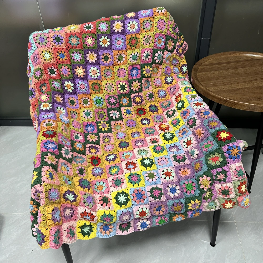 DIY Colourful Daisy HandmadeTablecloth Fashion Carpet Crochet Blanket Cushion Felt Romantic Yoga Bolster warm cape over