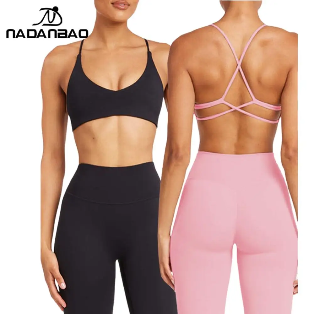 Nadanbao Summer Naked Sense Yoga Fitness Suit Beautiful Back Sling Vest for Women Quick-Drying High Waist Pants Elastic Shorts
