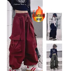 Kids Padded Hip Hop Pants Girls Plus Velvet Warm Joggers Cargo Pants Teenage Straight Trousers High Waist Streetwear Baggy Pants