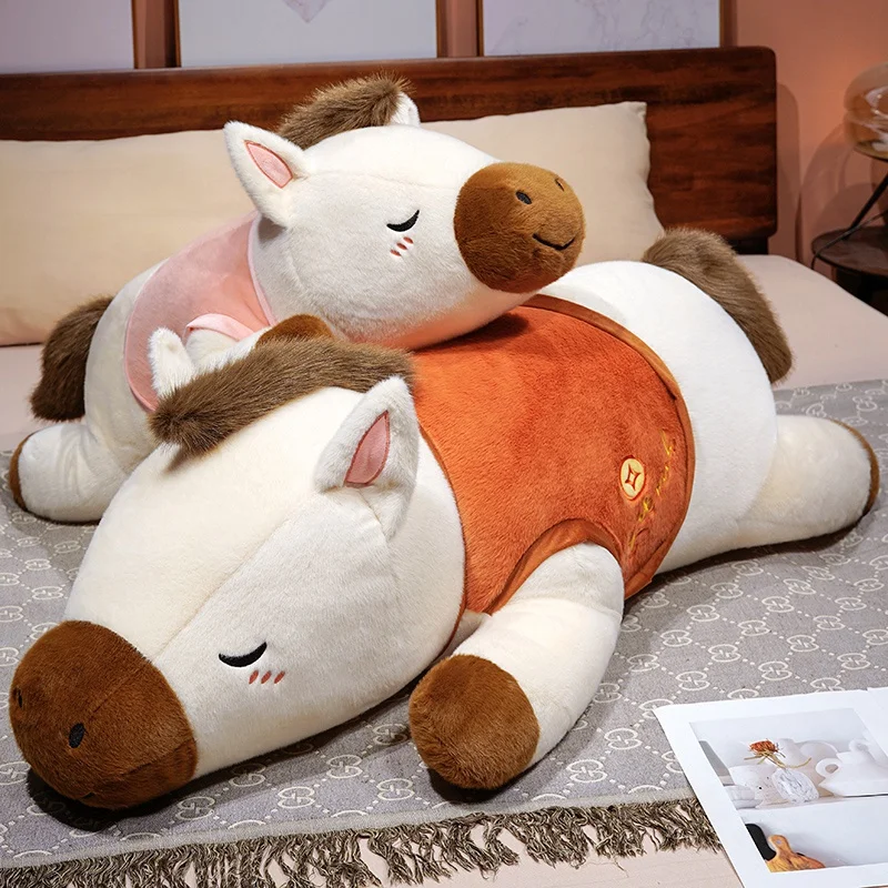 80-100cm Kawaii Cartoon Lying Horse Plush Long Pillow Toys Cute Animal Colorful Horse Throw Pillow Cushion Soft Doll Home Deco
