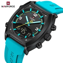 NAVIFORCE Men Sport Watches Luminous Dual Display Wristwatch Military Male Big Dial Leather Clock Waterproof Relogio Masculino