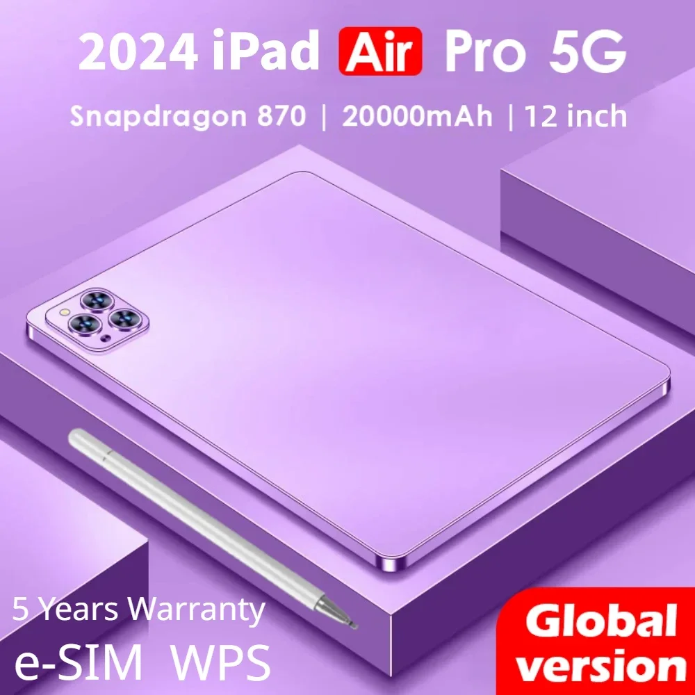 2024 New Original Tablet Air Pro 12-inch 16GB+1TB Snapdragon870 E-SIM Dual SIM UHD+ Full Color Gamut Fingerprint + Face Unlock