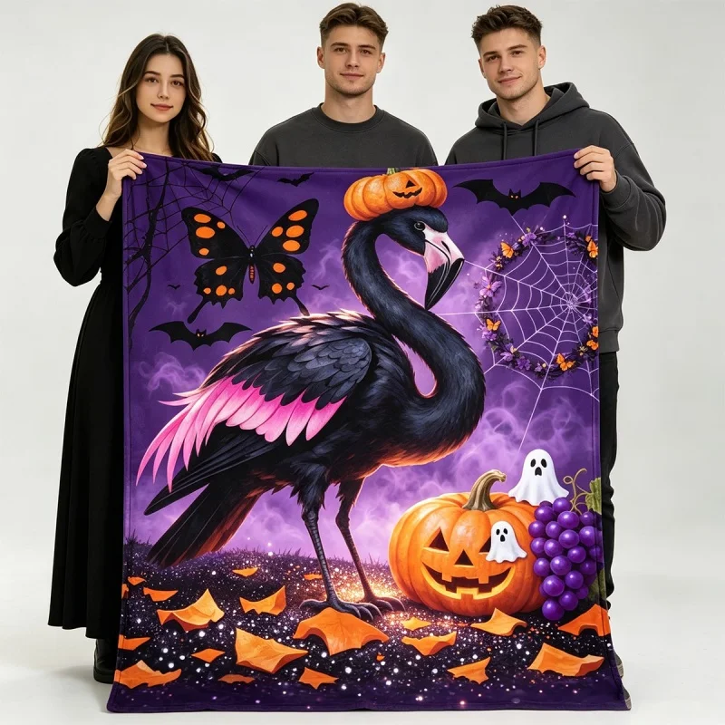 Sakura Torii Gate Nine Tailed Fox Fantasy Flannel Throw Blanket, Mystical Kitsune Mythical Creature Blanket for Home Decor