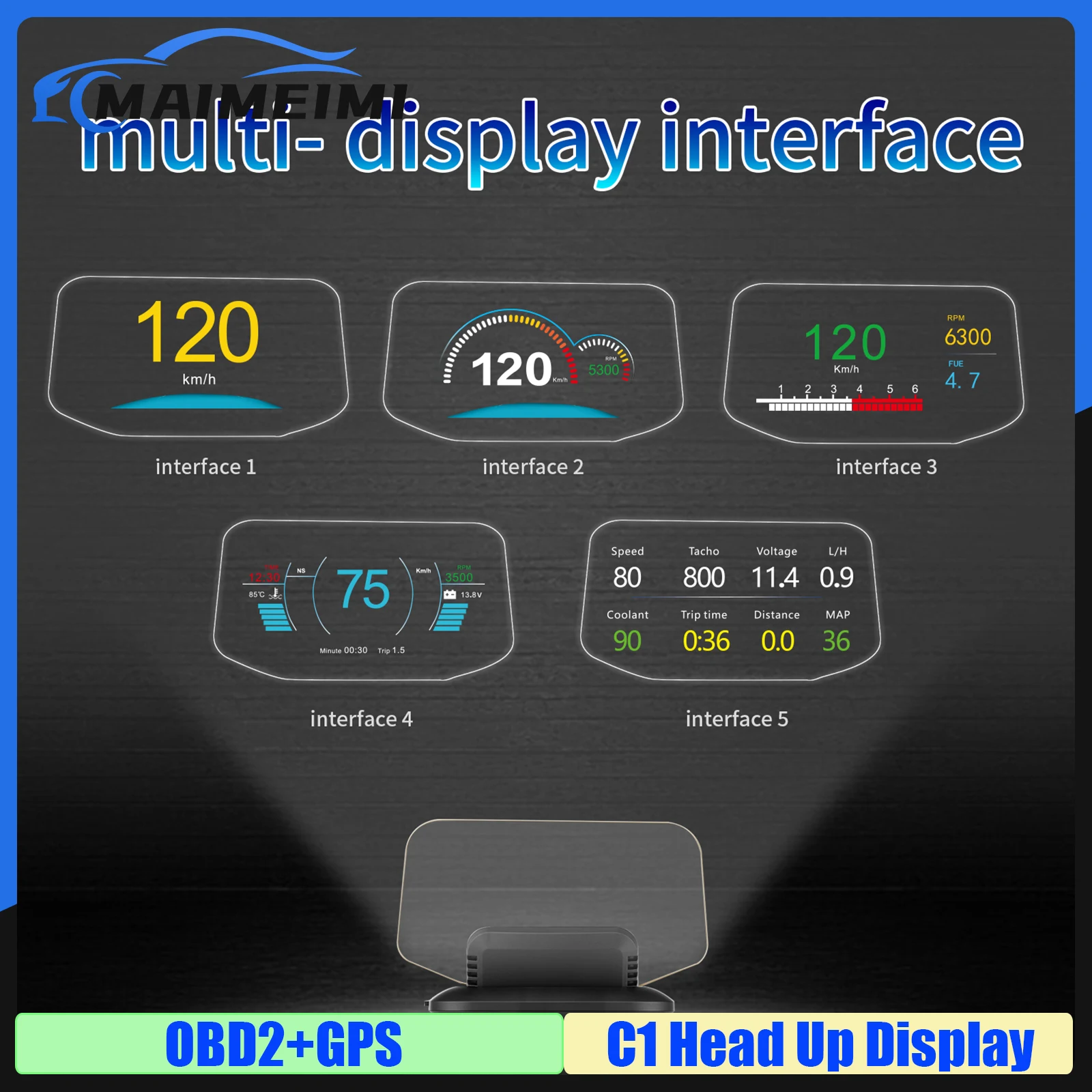 Nuovo C1 Head Up Display OBD Car Electronics HUD Display tachimetro per auto C1 avviso di velocità eccessiva OBD2 + GPS tachimetro GPS Dual Mode