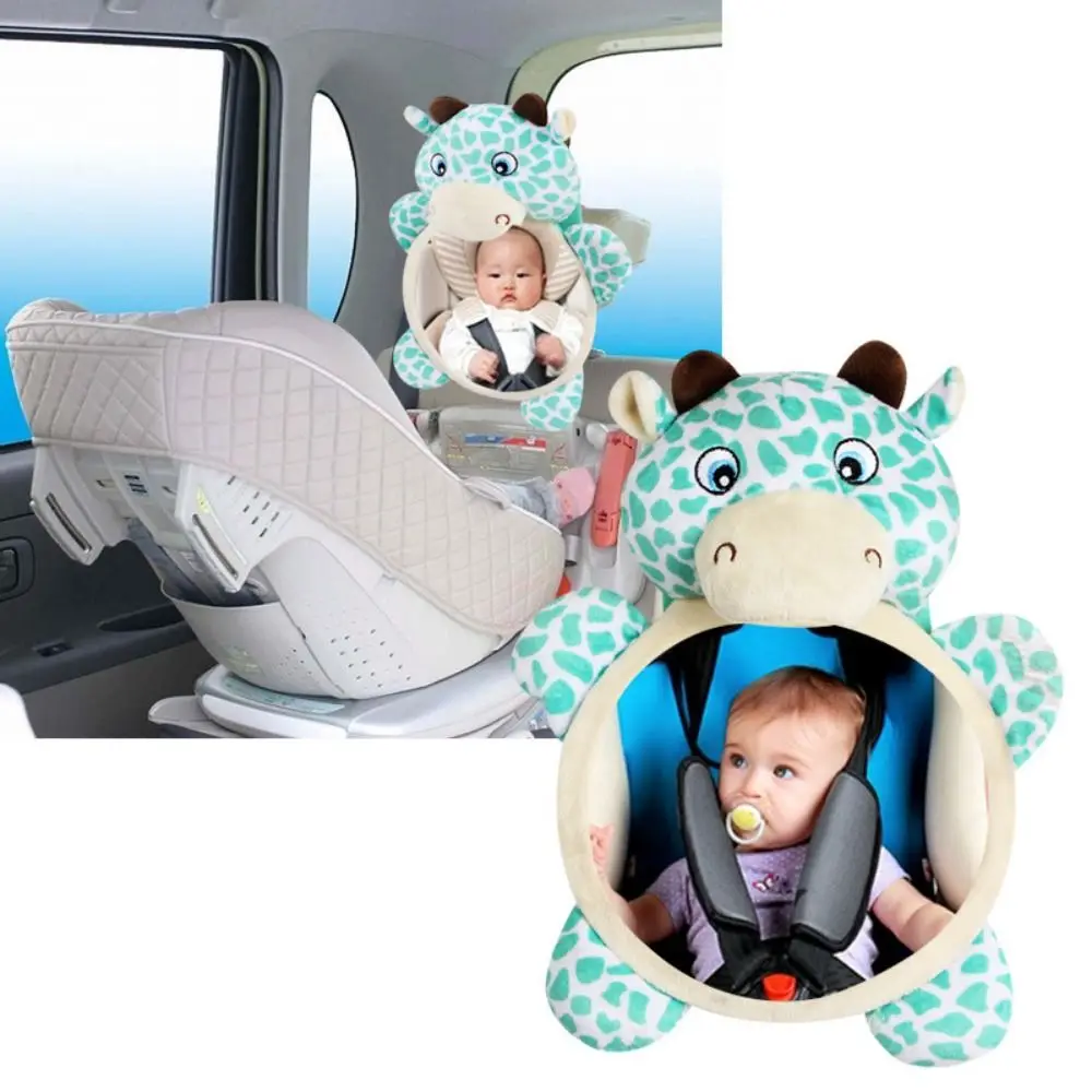 Cute Baby Rear Facing Mirrors Cartoon Plush Toy Soft Seat Headrest Rearview Mirror Clear Reflection Non-slip