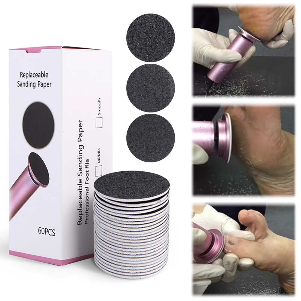 60Pcs 43mm Foot Dead Skin Sandpaper Replaceable Sanding Paper Callus Remover Sandpaper for Men Women Dead Cracked Hard Skin