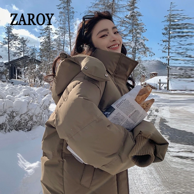 ZAROY Padded Women Jacket Windproof Warm Winter Long Parkas Overcoat Loose Casual Hoodie Coat Skiing Outerwear Длинные п