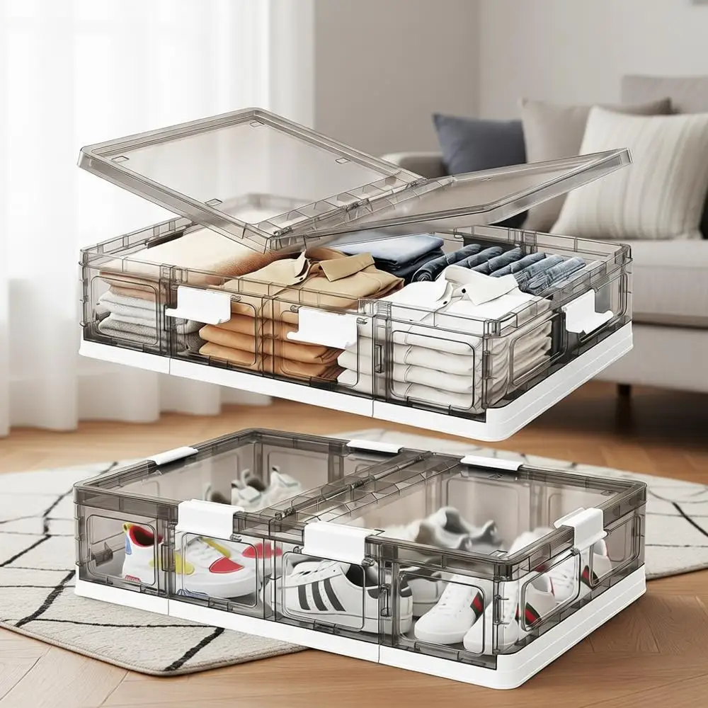 

Under Bed Storage Boxes with Lids and Wheels, 37.8 Qt, Clear, Large Capacity