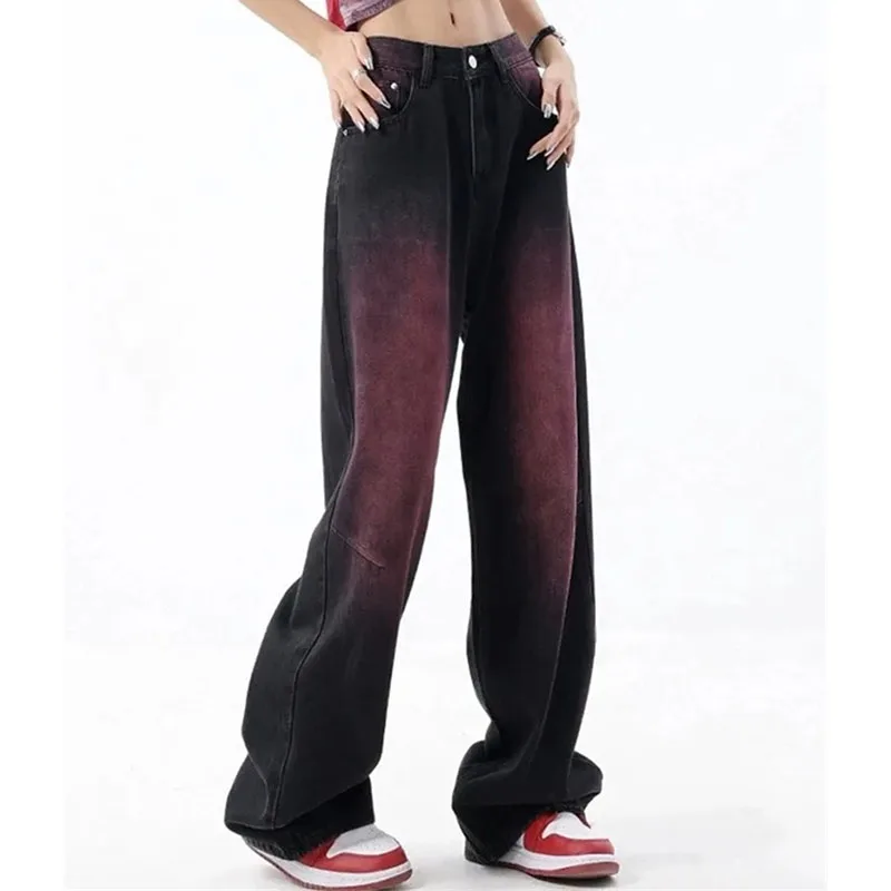 Amerikaanse Vrouwen Grote Maat 5XL Cowboy Broek 2025 Dame Hoge Taille Wijde Pijpen Jeans Herfst Winter Vrouwelijke Rechte Denim Pantalons