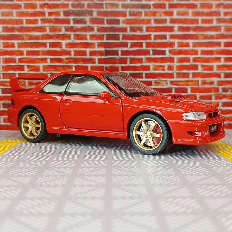

1:32 Subaru impreza alloy supercar children's toy car model pull back acousto-optic car door and hood trunk can be opened