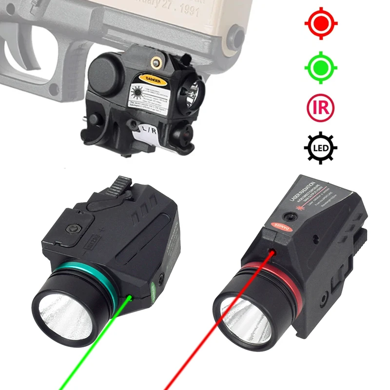 Tactical LED Flashlight Green / Red Laser Sight For mini Glock 17 19 Pistol Gun Light Weapon Scout Light For 20mm Pictinny Rail