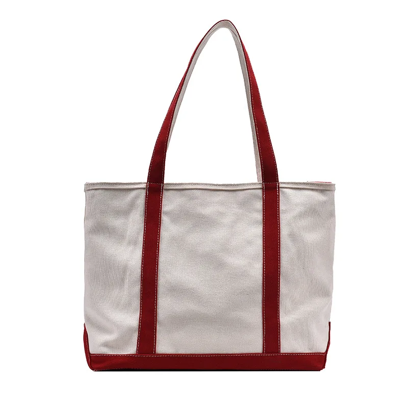 Women Canvas Cotton Shopping Tote Bag with Zipper Pocket