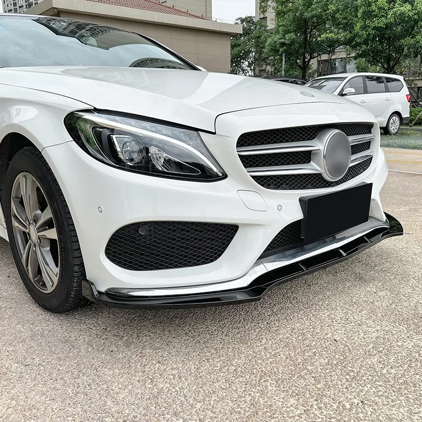 2015 To 2018 For Mercedes C-Class W205 C180 C200 260 Car Front Chin Bumper Lip Diffuser Splitters Spoiler By ABS Gloss Black