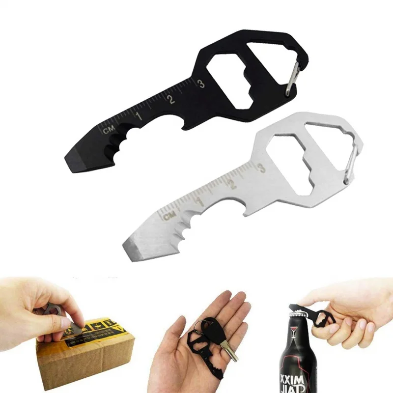 Stainless Steel 6-in-1 EDC Pocket Multitool Keychain Bottle Opener Wrench Portable Daily Carry Outdoor Tool