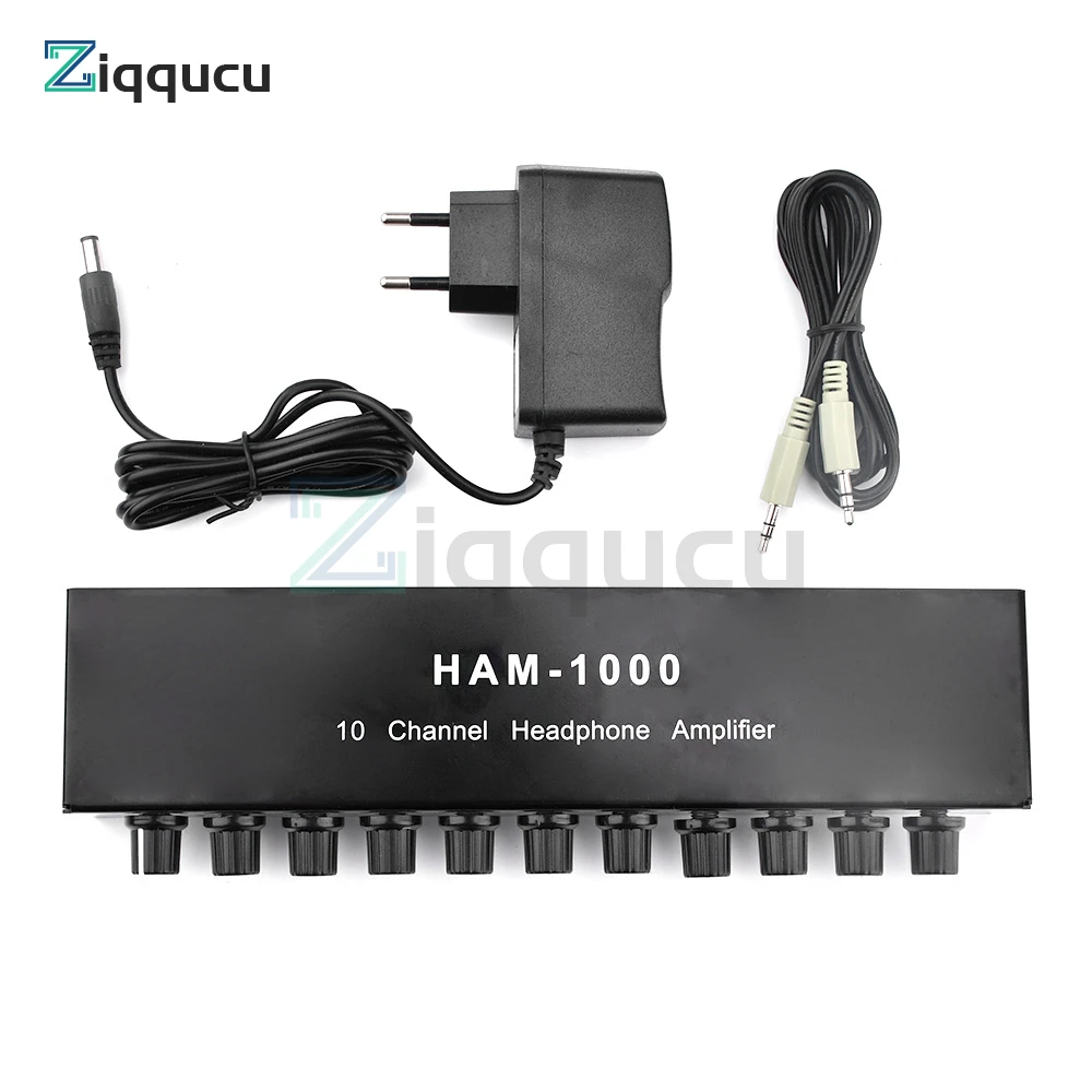 

10 Channels Mini Headphone Amplifier HAM-1000 Compact Stereo Audio Amplifier with Power Adapter Multi-channel Audio Splitter