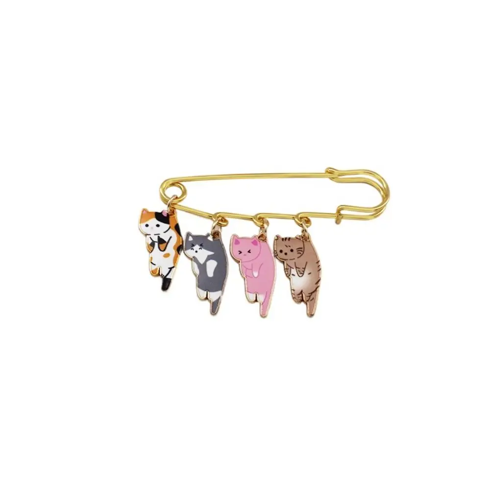 Electroplate Kawaii Enamel Cat Brooch Cartoon Alloy Anti-glare Geometric Lapel Pin Women