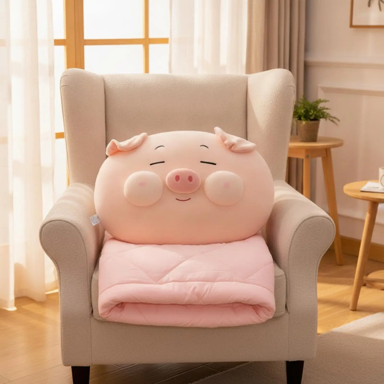 Children Pillow Blanket Cute Pig Plush Cushion Blanket 2 in 1 Soft Cuddly Throw for Home and Travel