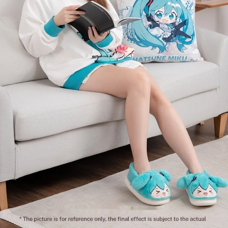 Autunno inverno Hatsune New Miku Home Shoes Anime periferiche Cartoon Cute Warm Plush Slipper Indoor antiscivolo Blue Gift Kids Adult