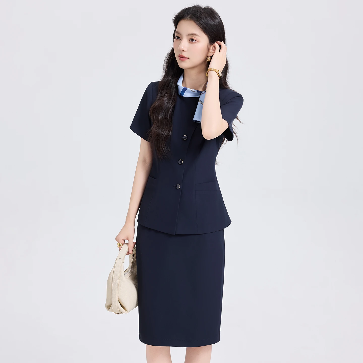 

Women's Black Short-Sleeved Professional Attire Set Summer 2026 Business Skirt Suit Two-Piece Outfit for Office