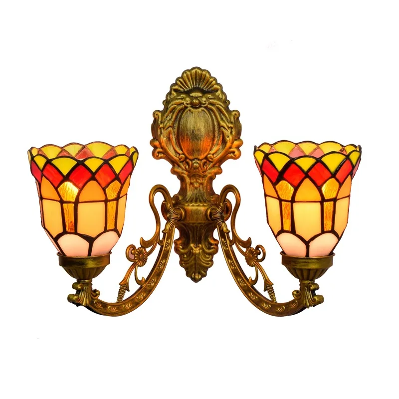 

Vintage corridor double-headed wall lamp American creative stained glass bar living