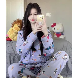 Cartoon Puppy Printing Kawaii Pajamas Spring and Summer Long-sleeved Trousers and Loose Lapels Korean Hot Sale Fashion Sleepwear