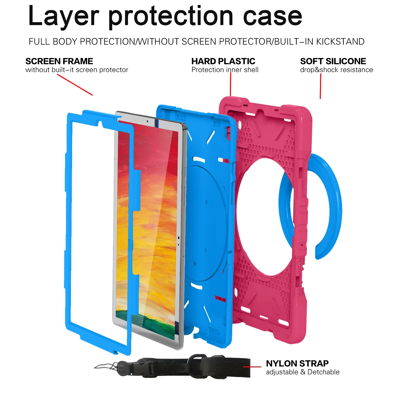 Stand Case for Galaxy Tab A8 10.5 SM-X200 X205 X207 A7 10.4 T500 T505 T507 T509 A 10.1 2019 T510 T515 Rotating Handle Grip Cover 2