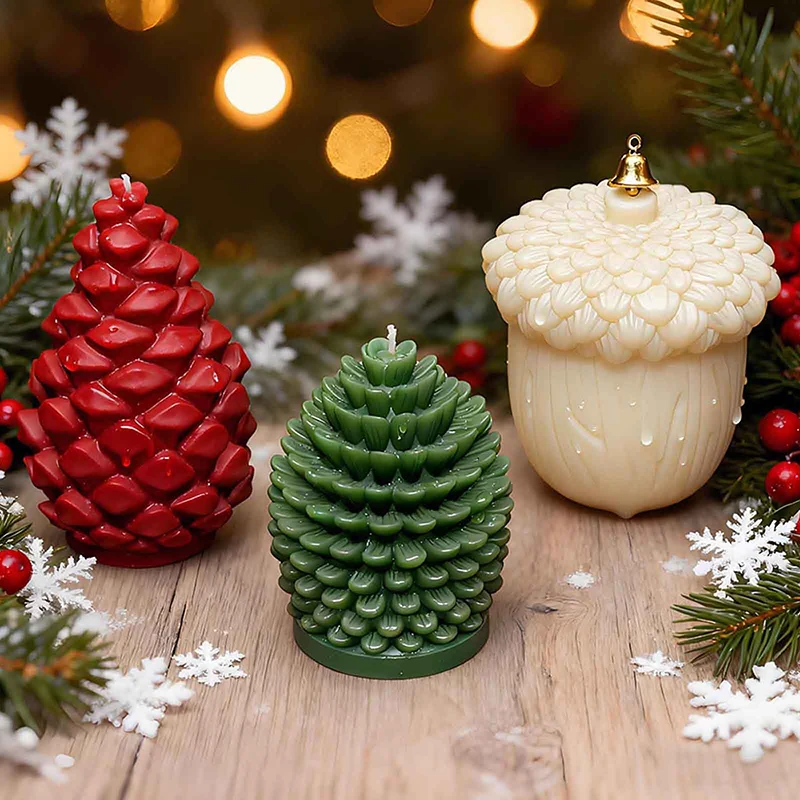 Molde de cono de cedro de Navidad DIY, molde de vela de cono de pino de aceite de silicona fácil de liberar, adornos decorativos, molde de yeso 3D