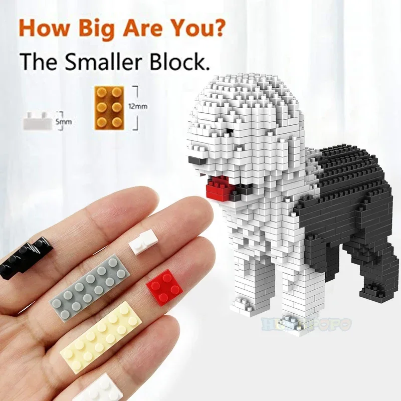 Cartoon Animal World Kawaii Old English Sheepdog Building Bricks Set Pet Dog Model DIY Mini Diamond Blocks Children\'s Toys