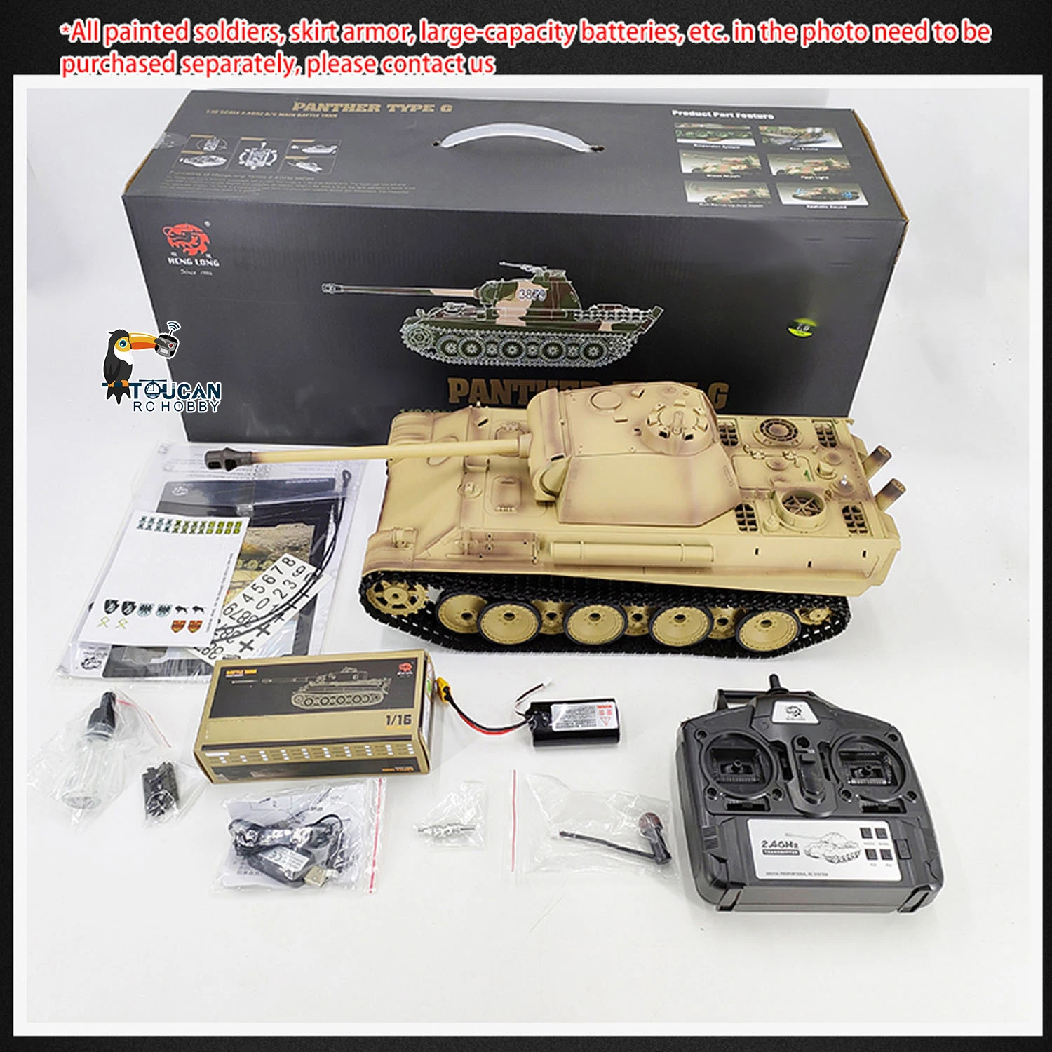 Henglong RTR 1/16 7.0 RC Tank Panther G 3879 Steel Gearbox BB IR Sound Smoking 2.4G Radio 1800MAH Battery 320 Degree - view 3