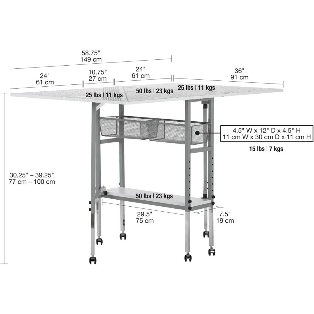 Imagem -02 - Dobrável Hobby e Cutting Grade Tabela Artes e Ofícios Brancos Grade Top e Prata Gavetas de Armazenamento 5875 w x 365 d