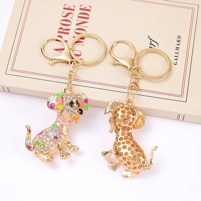 Creative gifts Crystal Dalmatian car key chain metal pendant handbag keychain for women