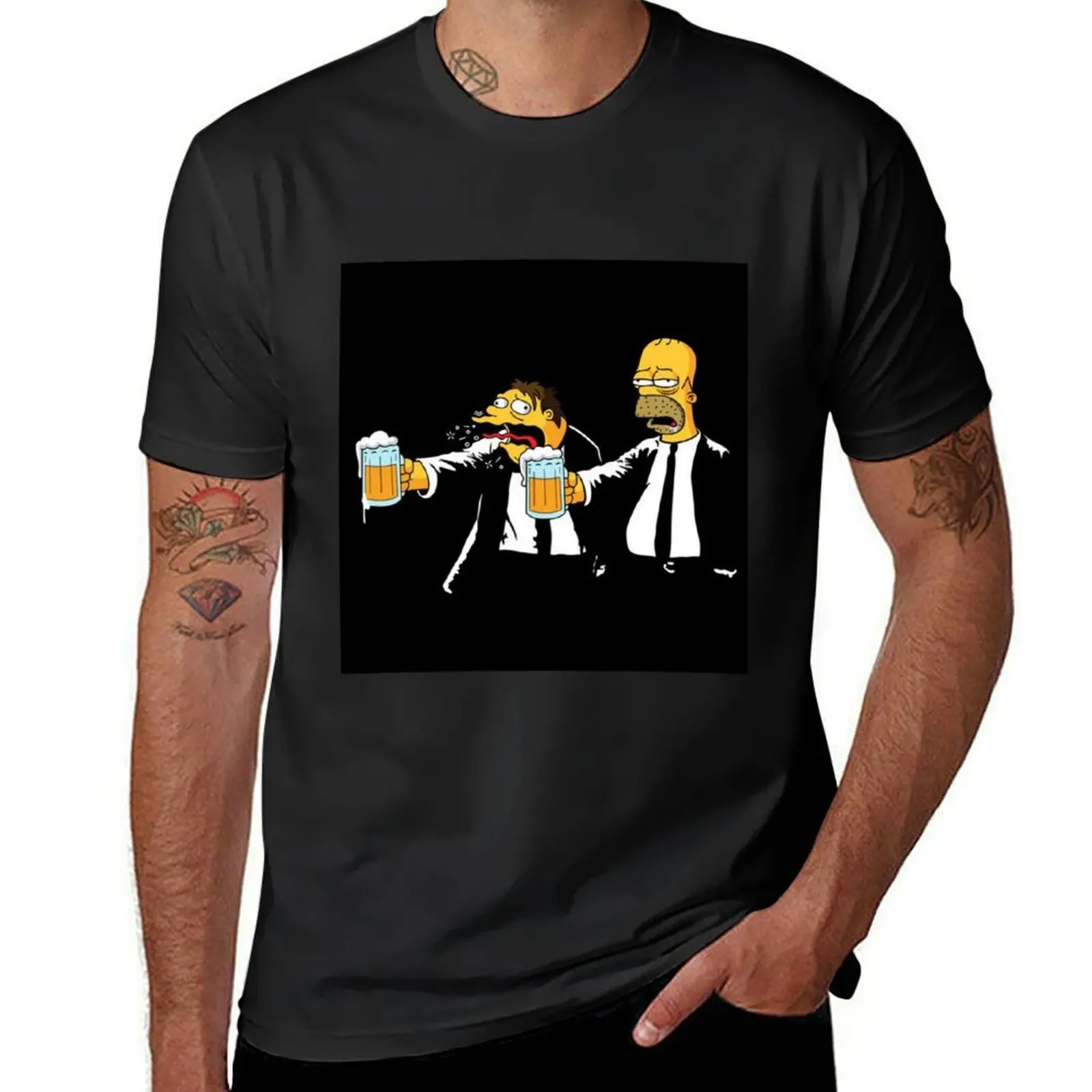 Homer drinks with his friend T-Shirt graphics plus sizes kawaii clothes sports fans Short sleeve tee men