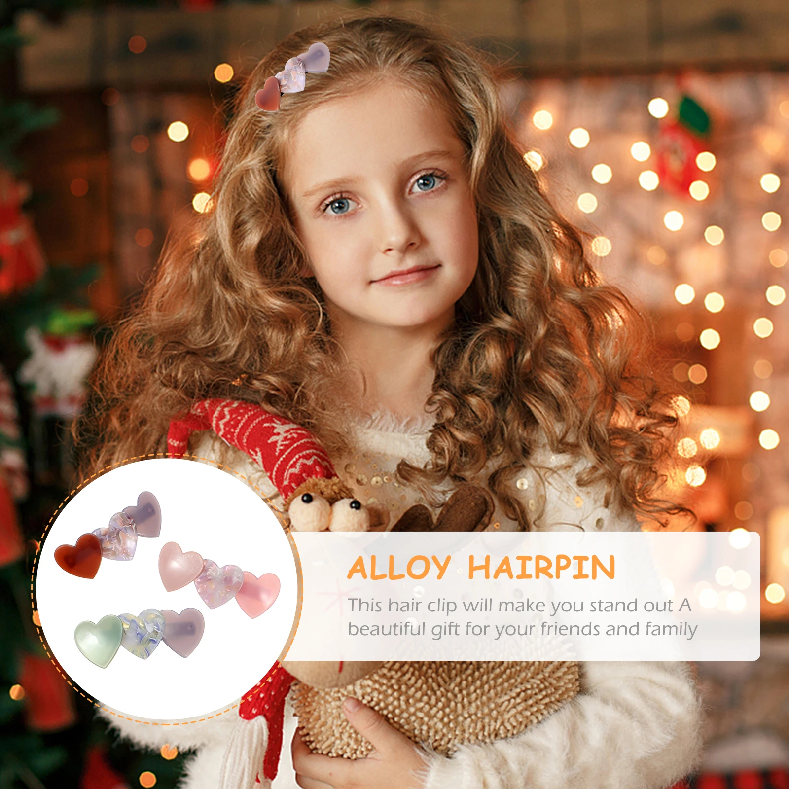 

3pcs Love Heart Hair Clip Acetic Acid Durable Automatic Styling Barrettes Decorative Clips Women Spring Occasions Gift