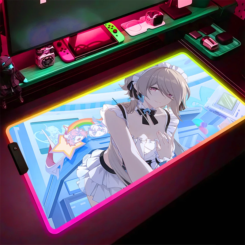 

RGB Mouse Pad Non-Slip Rubber Edge locking mousepads Game play mats notebook computer Rita Rossweisse Honkai Impact 3 Home Decor