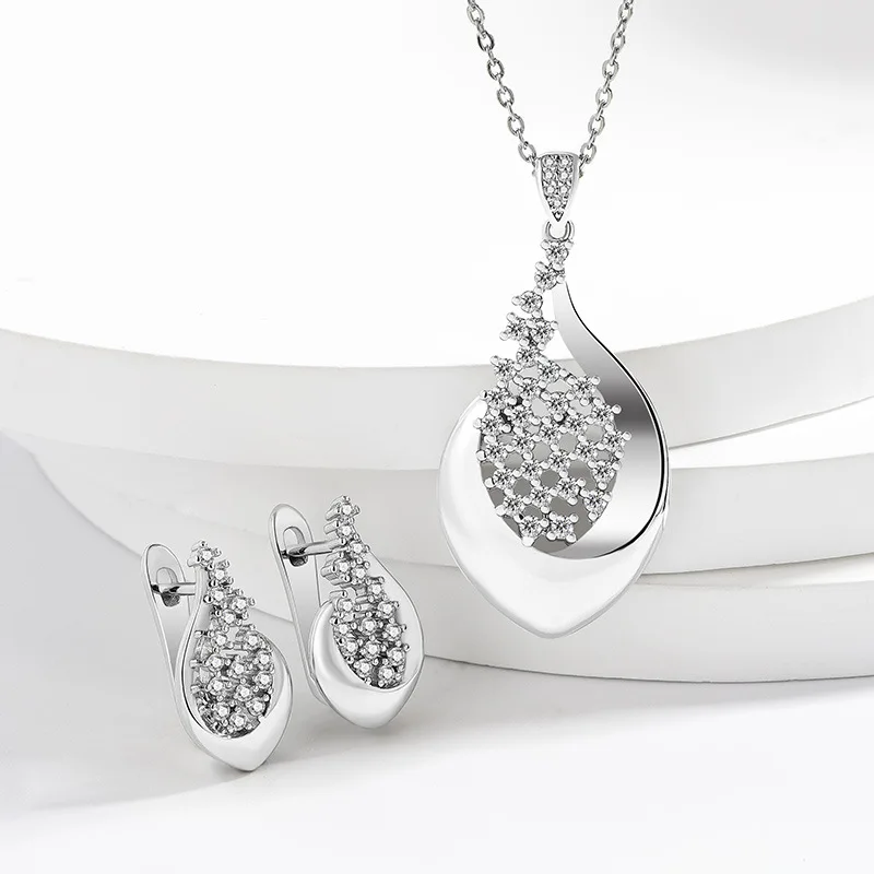 

Легкие роскошные модные серьги из стерлингового серебра 925 пробы с цирконом и цветочным дизайном, ожерелье, серьги, комплект ювелирных изделий, свадебные украшения