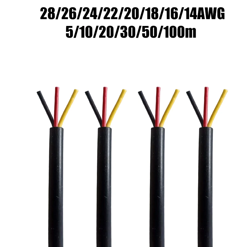 3 Core Sheathed Cable Electrical Wire 26 24 22 20 18 16 14 AWG 5/10/20/30/50/100m LED Extension Wire For Speaker Audio LED Strip