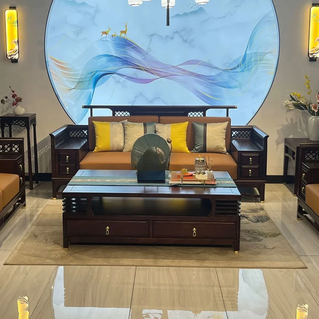 yjq  sofa combination villa living room simple zen size apartment light luxury solid wood furniture