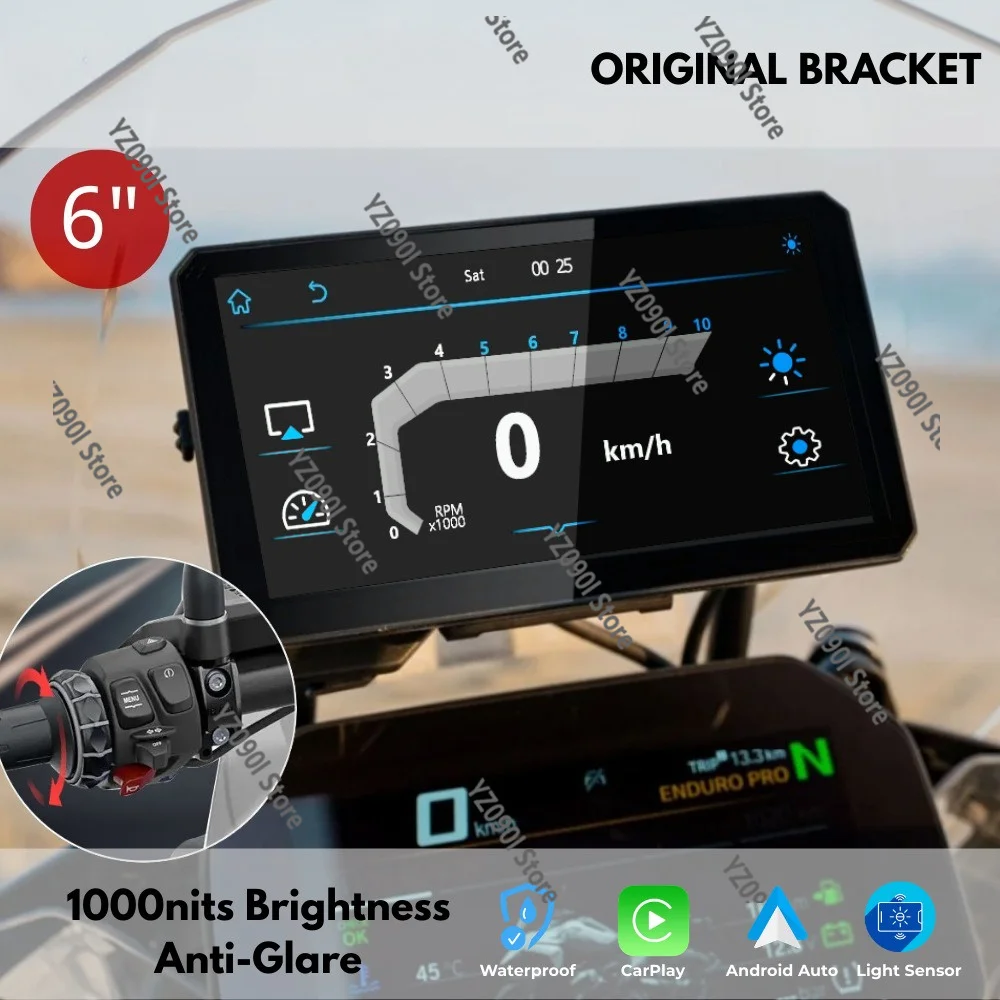 Universal 6 Inch Motorbike Touch Display Wireless Carplay Android Auto Riding Navigation Player